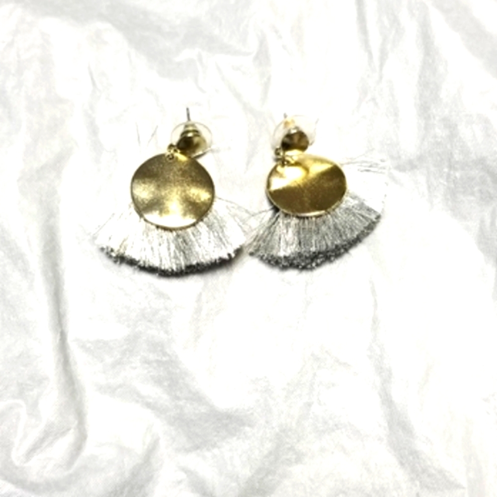 LOFT Gold Disc Earrings with Silver Fringe